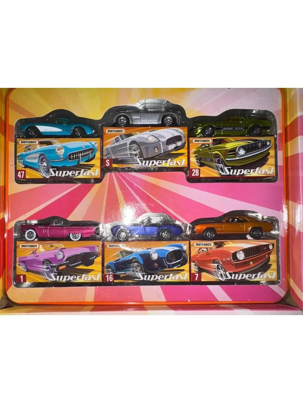Matchbox 2005 Limited Edition SUPERFAST COLLECTOR TIN Camaro Mustang Cobra